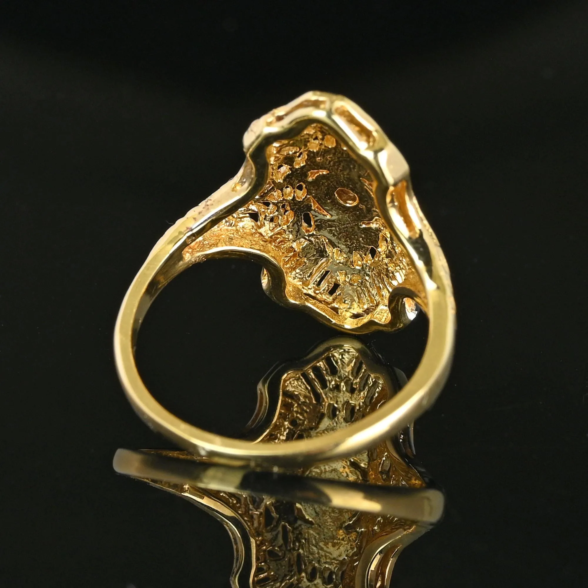 Vintage 10K Gold Filigree Diamond Shield Ring, Art Deco